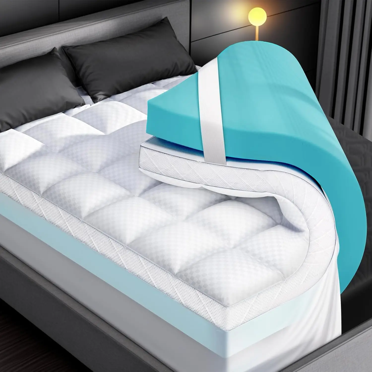 

Fluffy Pillow Top Queen Mattress Topper 2 Inch Memory Foam with Odor Free Cooling Gel Ultra Comfort