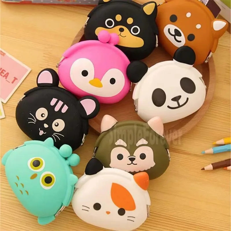 Wholesale Cute Animals Women Silicone Coin Purse Japanese Candy Color Jelly Silicone Coin Bag Mini Key Wallet 100pcs/lot