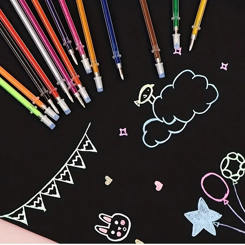 Imagem -05 - Multi-color Gel Pen Recargas Pintura Desenho Glitter Highlighters Canetas Bonitos Marcadores de Arte Escola Material de Escritório 48 Pcs 100 Pcs por Conjunto