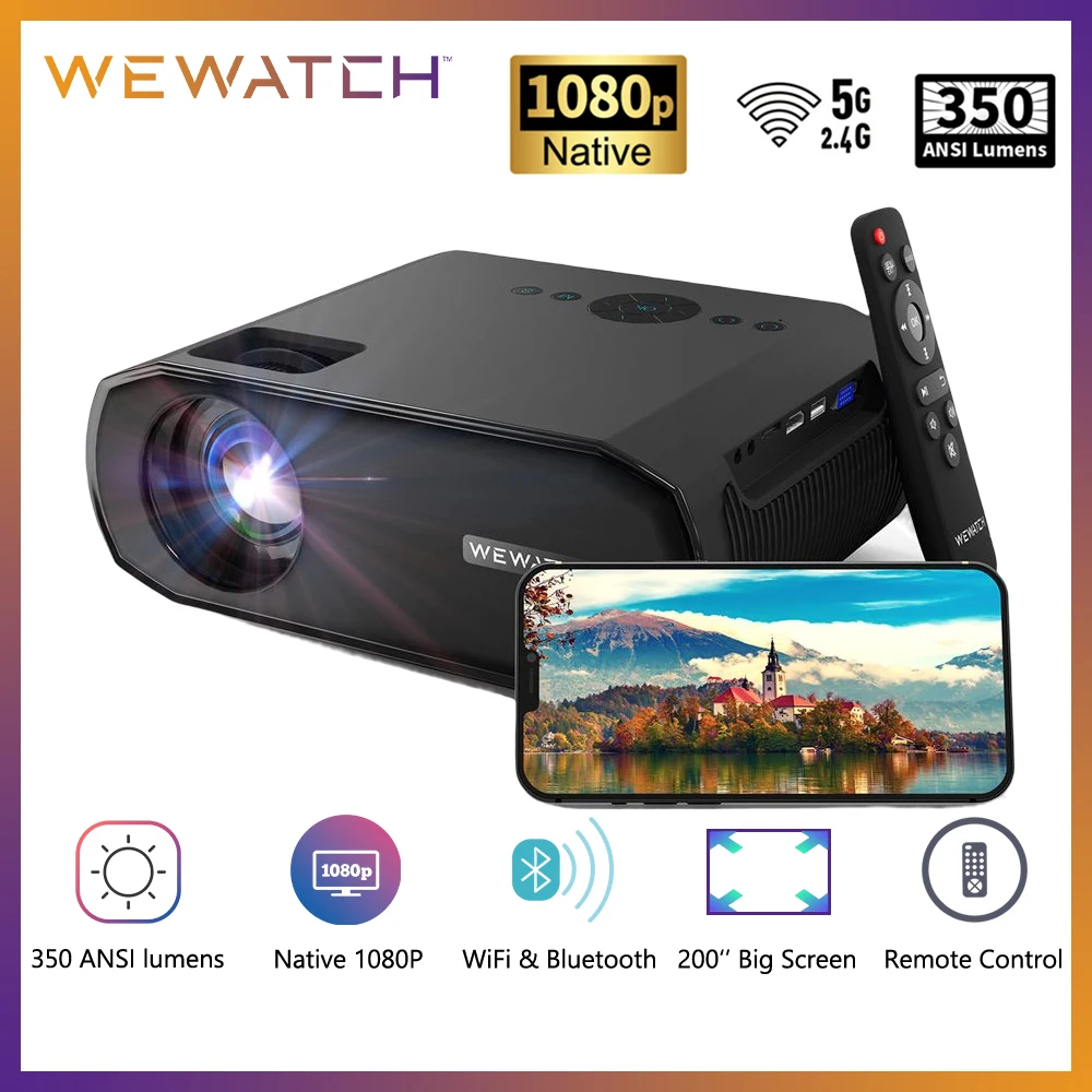 WEWATCH V50 Pro rzutnik 350 ANSI lumenów natywne przenośne projektory LED 1080P FHD 5G WiFi Bluetooth Screen Mirroring