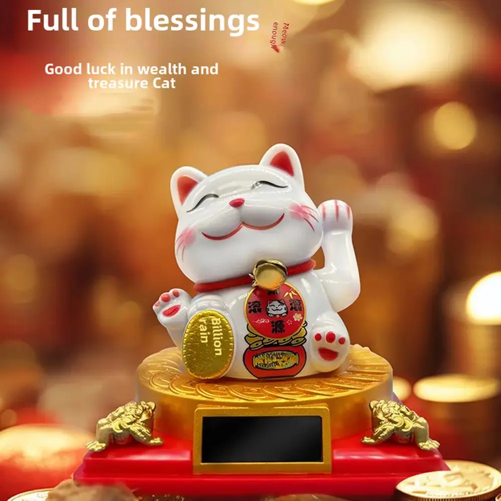 Solar Powered Fortune Cat Waving Arm Car Decoration Wealth Welcoming Chinese Style Mini Fortune Cat Decoration Crafts Plastic