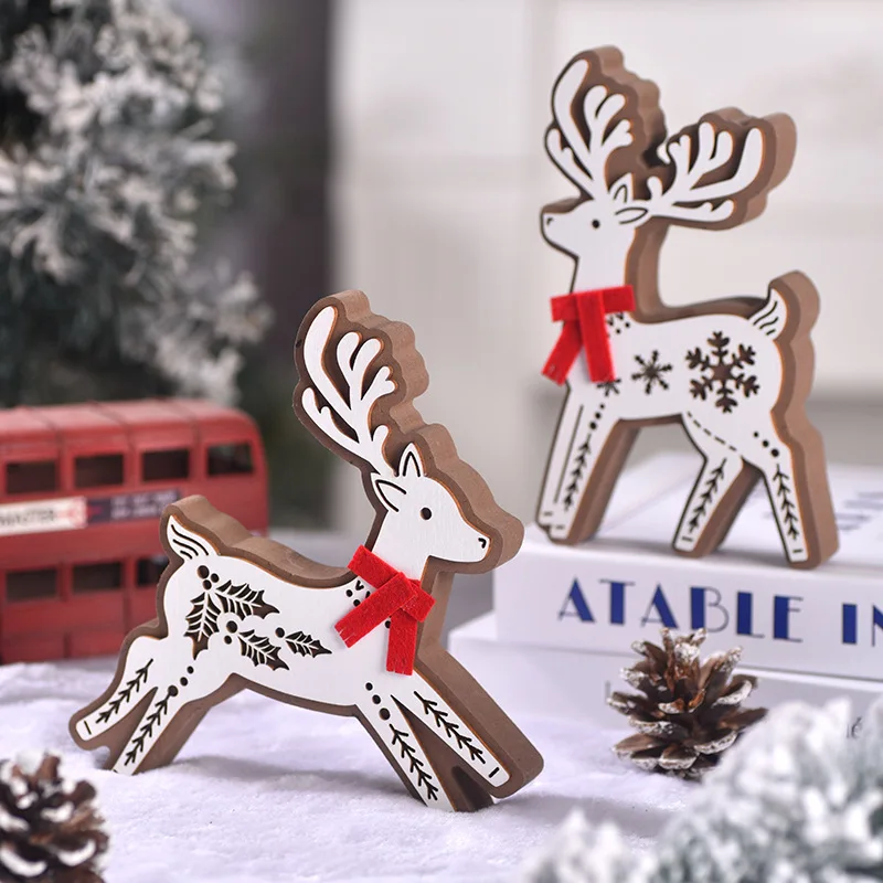 

2 шт. деревянные рождественские украшения с оленями-белые праздничные фигурки для украшения стола и окон