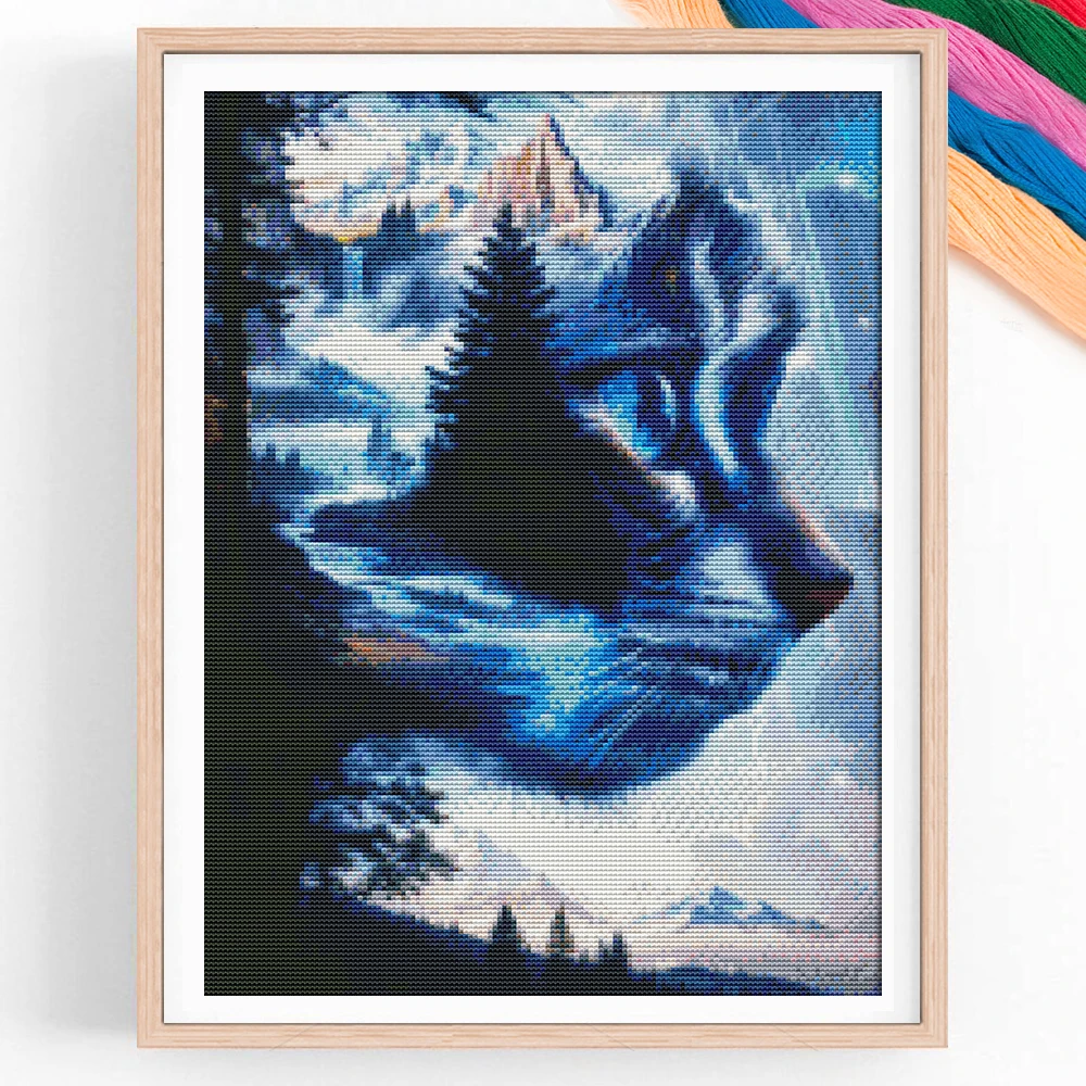 

New Arrival Cat Cross Stitch Fabric Animal 11ct DIY Mountain Waterfall Landscape Printed Embroidery Kit Unique Gift