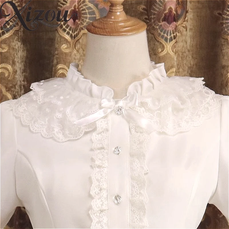 Blusa de encaje de Lolita de manga larga de gasa interior de Color puro de Color sólido con mangas Bell Ji, camisa de mujer, blusas ajustadas