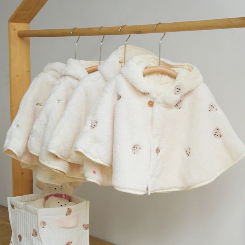 

Newborn Baby Girl Boy Cloak Embroidered Fleece Winter Warm Cape Coat Infant Toddler Child Loose Hooded Outwear Top Clothes 1-3Y