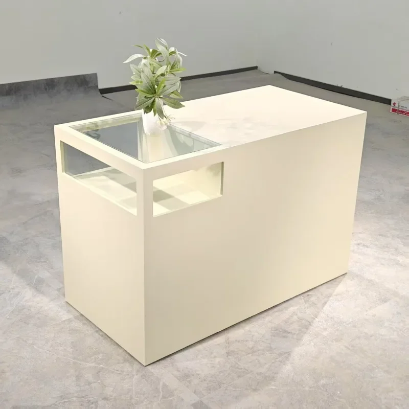 Cream wind multi-layer solid wood checkout page store small clothing store bar table simple jewelry cabinet front desk
