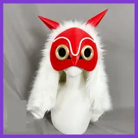 Red Mask Mononoke Hime Mask Miyazaki Hayao Manga Cosplay Props Wolf Girl Cosplay Princess San Mononoke Mask with Furs Cape Cap