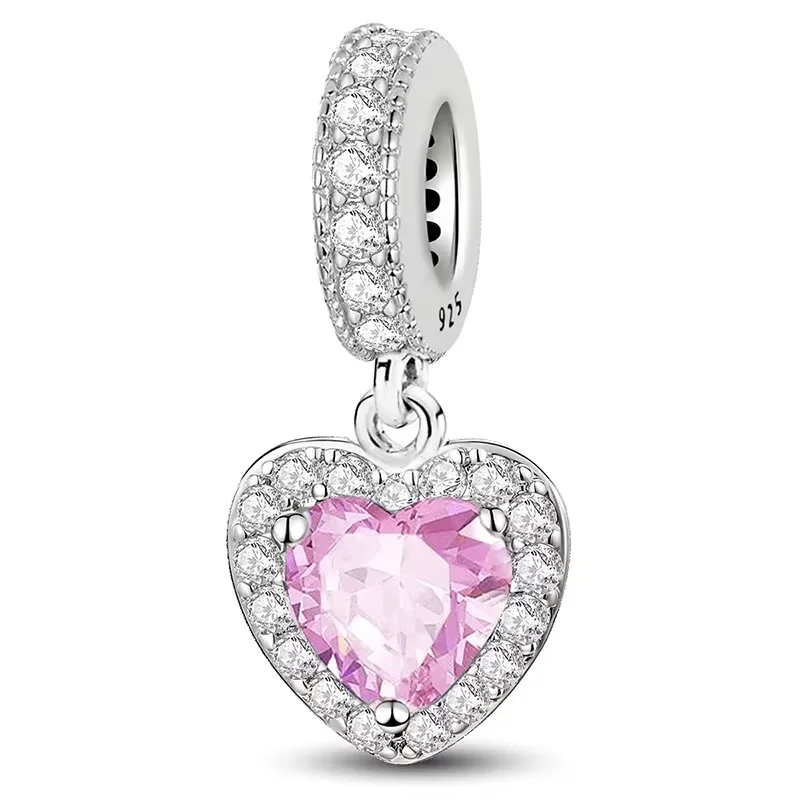 925 Sterling Silver Romantic Zircon Red Love Heart Charms Beads Fit Original Pan Bracelet Bangles DIY Fine Jewelry For Women - view 3