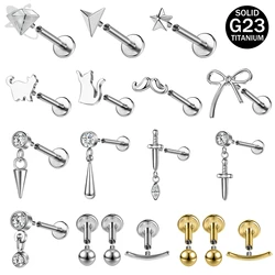 ZS 1 PC 16G G23 Titanium Steel Labret Lip Piercing Cat Bow Moustache Shape Ear Cartilage Tragus Helix Piercings Jewelry 4/6/8MM