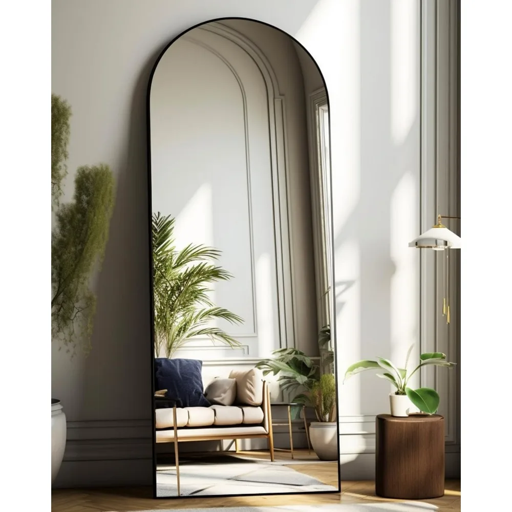 Freestanding Arched Floor Mirror - 58x18 Black Full Length Mirror for Bedroom, Living Room, Dressing Room - Elegant Arch Design,