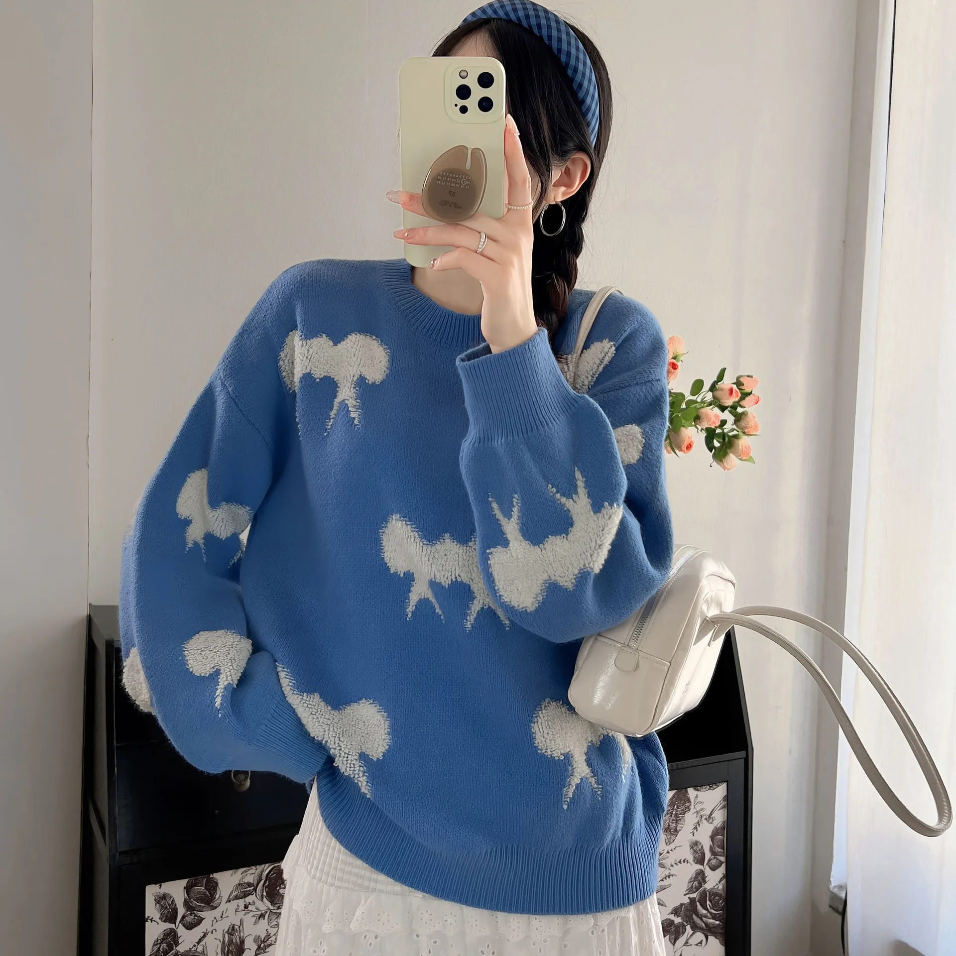 

Sweet Towel Embroidered Jacquard Sweater Women's 2025 Autumn Winter New Loose Gentle Wind Round Neck Knit Sweater Women