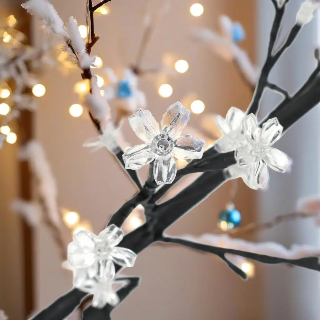 Árbol de Navidad de flor de cerezo de 5 pies con 120 luces azules - Decoración festiva para la temporada navideña