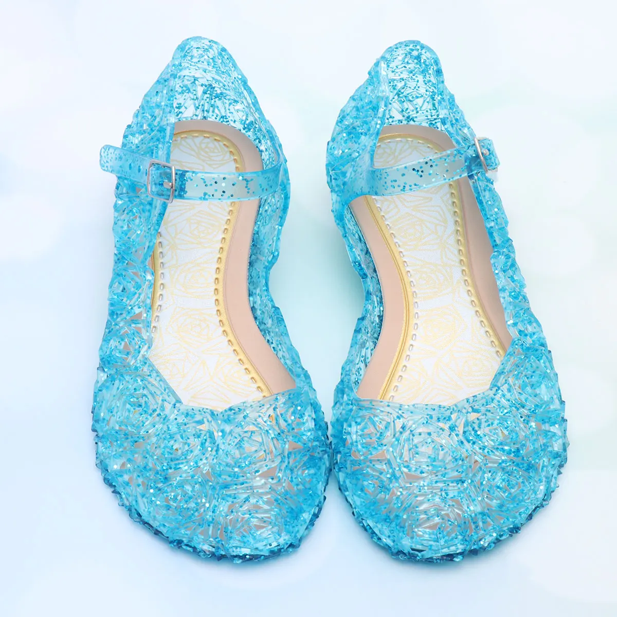 1 쌍 소녀 샌들 하이힐 젤리 다채로운 내구성 패션 어린이 파티 축제 착용 공주 스타일 선물 사이즈 25 하늘색