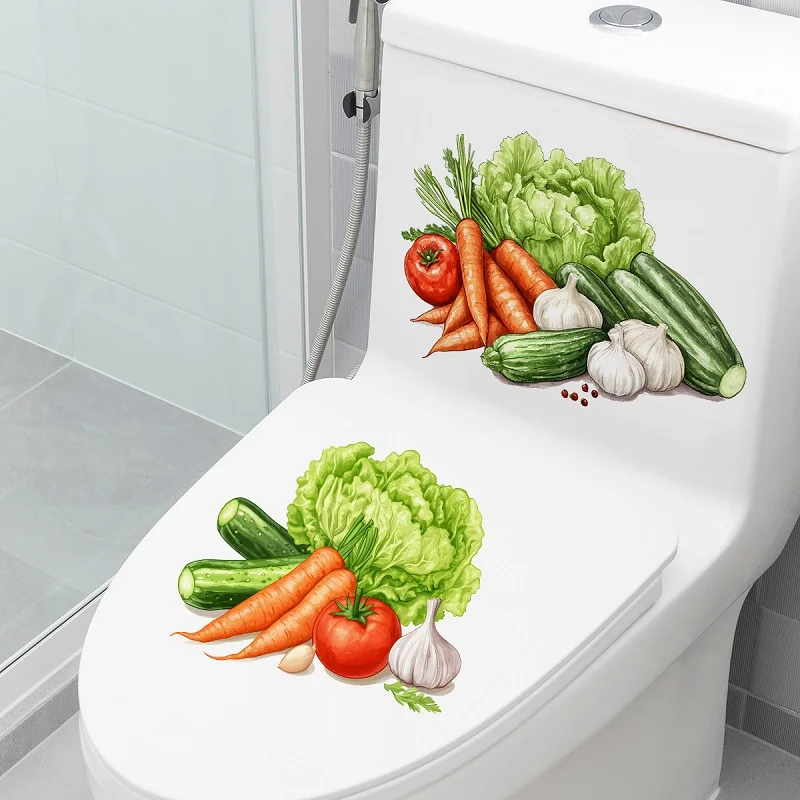 Cartoon Vegetable Toilet Wall Decals Bathroom Decor Tomato Carrot Wall Stickers Self-Adhesive Wall Art
