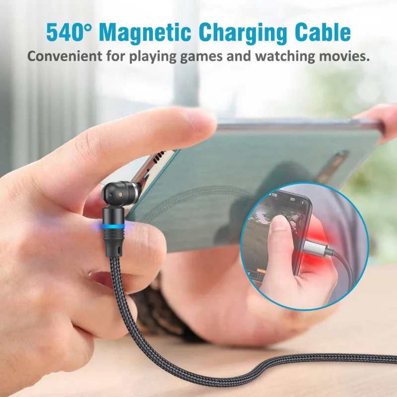 AUFU Magnetic USB Cable For iPhone Xiaomi Samsung Type C Cable LED USB Charging Data Charge 540 Rotate Micro USB Cable Cord Wire image 3