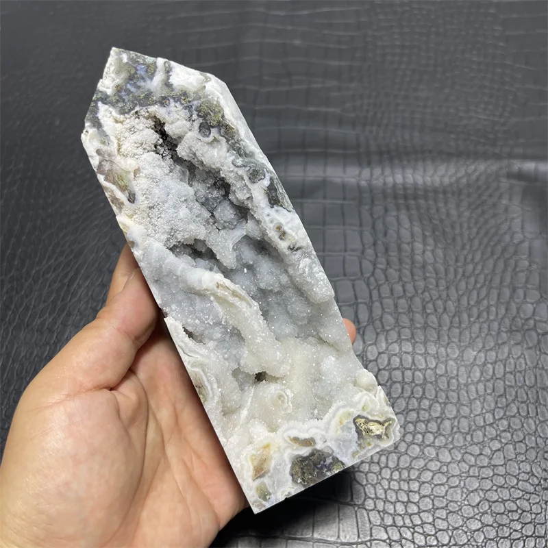 856g Natural Gemstone Moss Agate Geode Druzy Tower Spiritual Crystals Healing Stones Tower Point