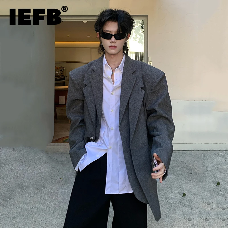 IEFB Niche Design Men\'s Blazers Casual Lapel Double Collar Solid Color Single Breasted Loose Male Suit Jackets Autumn New 9C8249