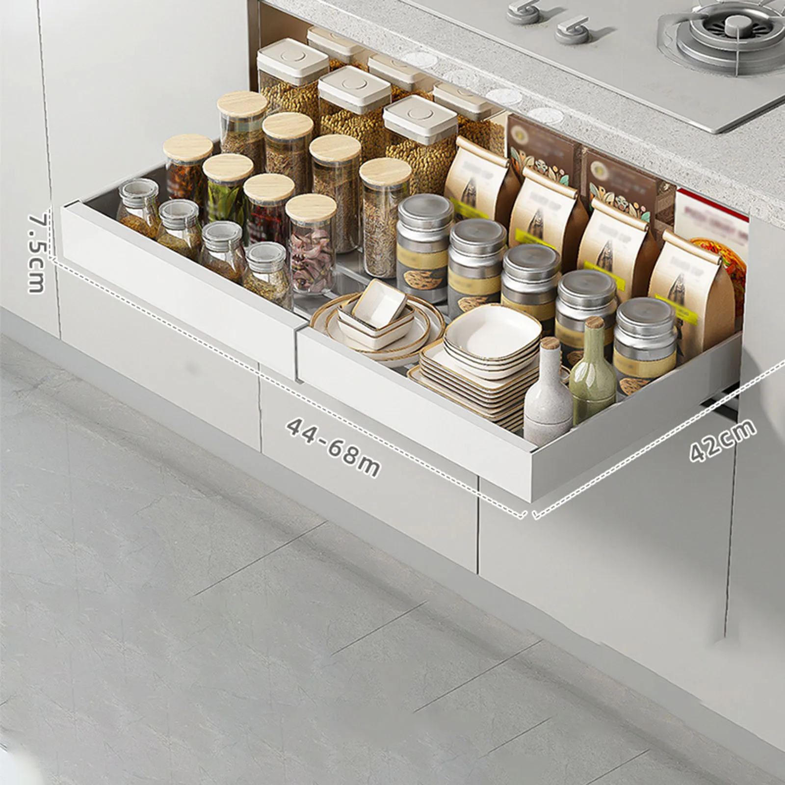 Expandable Drawer Organizer Extendable Slide Out Drawer Storage Shelf for Small Kitchen Appliances Cupboard Under Cabinet Pantry