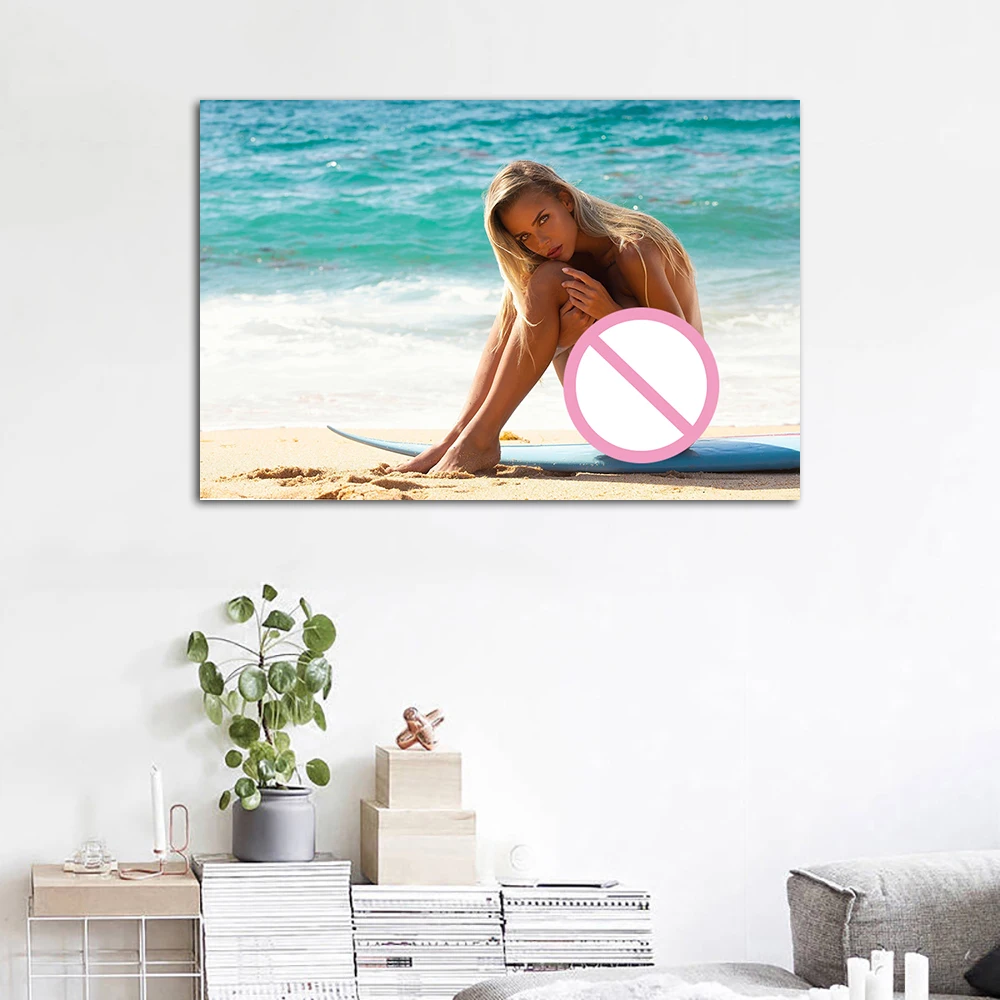 Beach Blonde Girl Wall Art Canvas Painting Beauty Poster Print Mural Wall Decoration Painting Illustration
