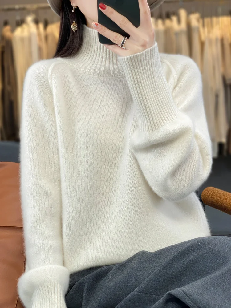 New 100% Merino Wool Women's Turtleneck Pullover Sweater Autumn Winter Thick Long Sleeve Loose Casual Cashmere Knitwear Tops