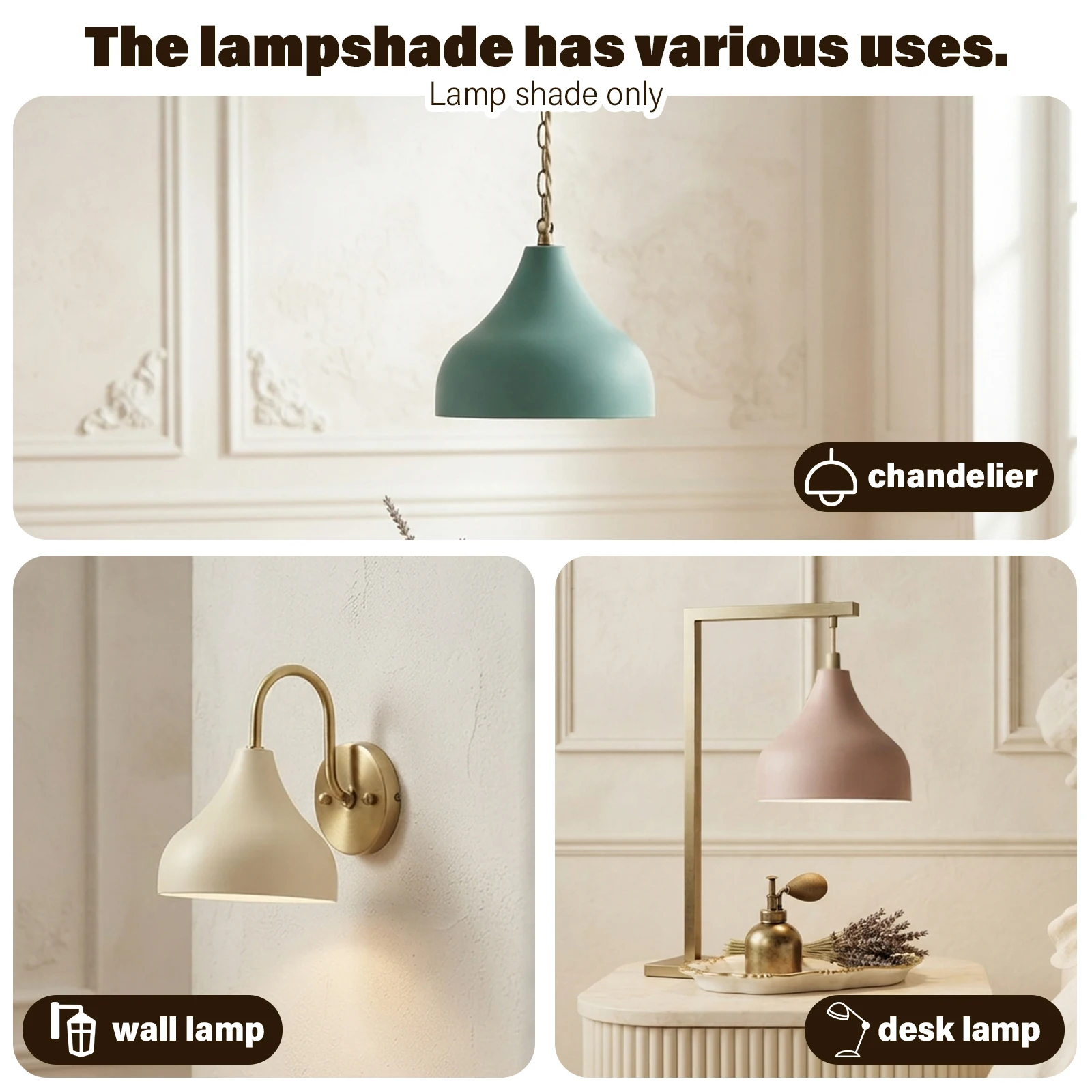 Macaron Color Conical Metal Lamp Shade, Two-tone Inner White Iron Lampshade Replacement for Pendant Wall Desk Light Bedroom Cafe