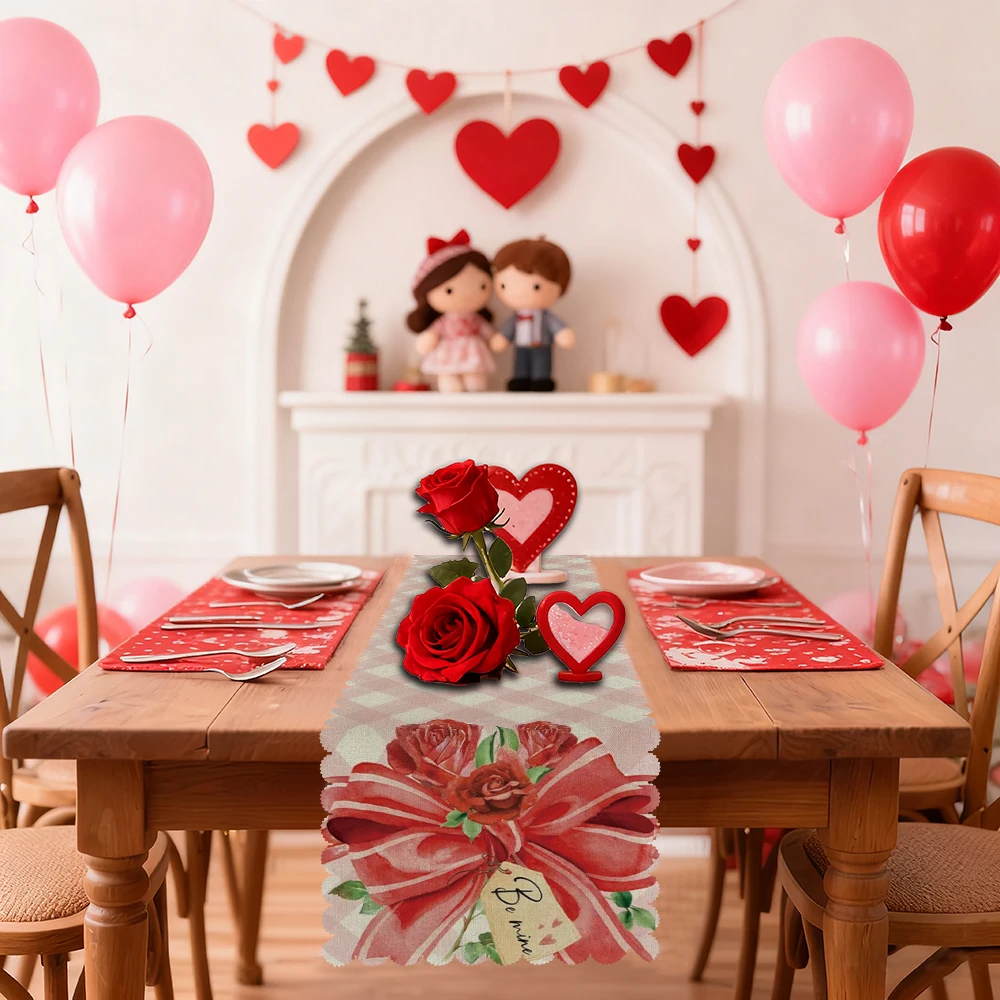 

Valentine's Day heart and flower table runners, woven polyester, 4 sizes, suitable for holiday decoration, parties, gifts.