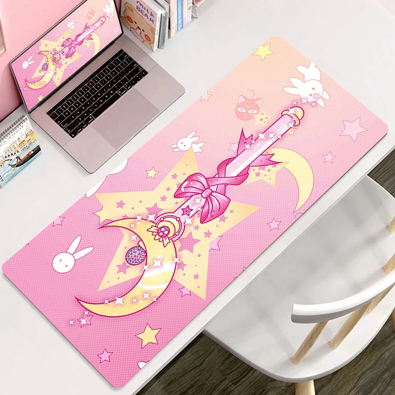 Tapis de souris rose Sailor Moon, grand clavier antidérapant, sous-souris de bureau, ordinateur portable Anime, ordinateur portable Kawaii, polymères de bureau Cartoon, tapis de jeu d'extension