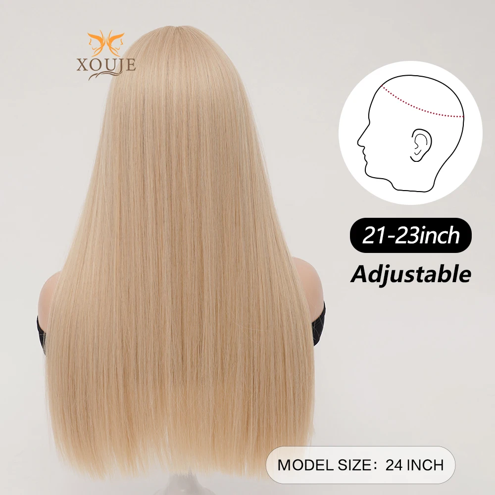 Blonde long straight hair wig synthetic heat-resistant wig natural bangs wig 24 inches for women daily wear holiday party