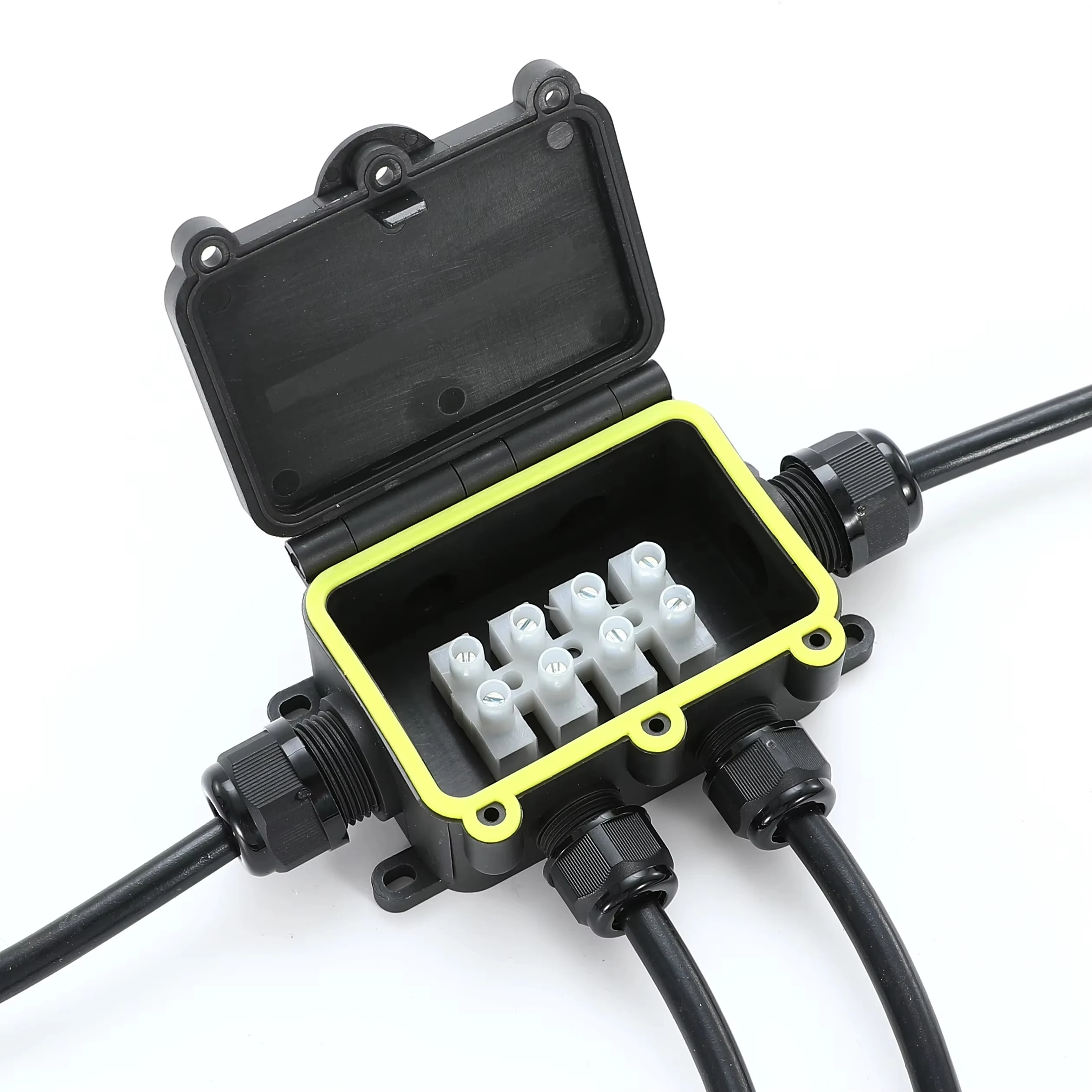 Mini Plastic Waterproof Junction Box, IP68-rated, Outdoor Rainproof Wire Splitting Box, in Black Nylon, with Flame-retardant Hin