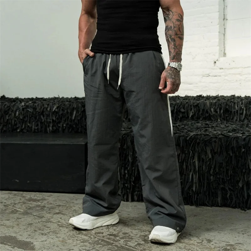 Spring Autumn New Track Pants Men's Loose Casual Wide Leg Trousers Trendy Sports Splicing Breathable Running Straight-Leg Pants