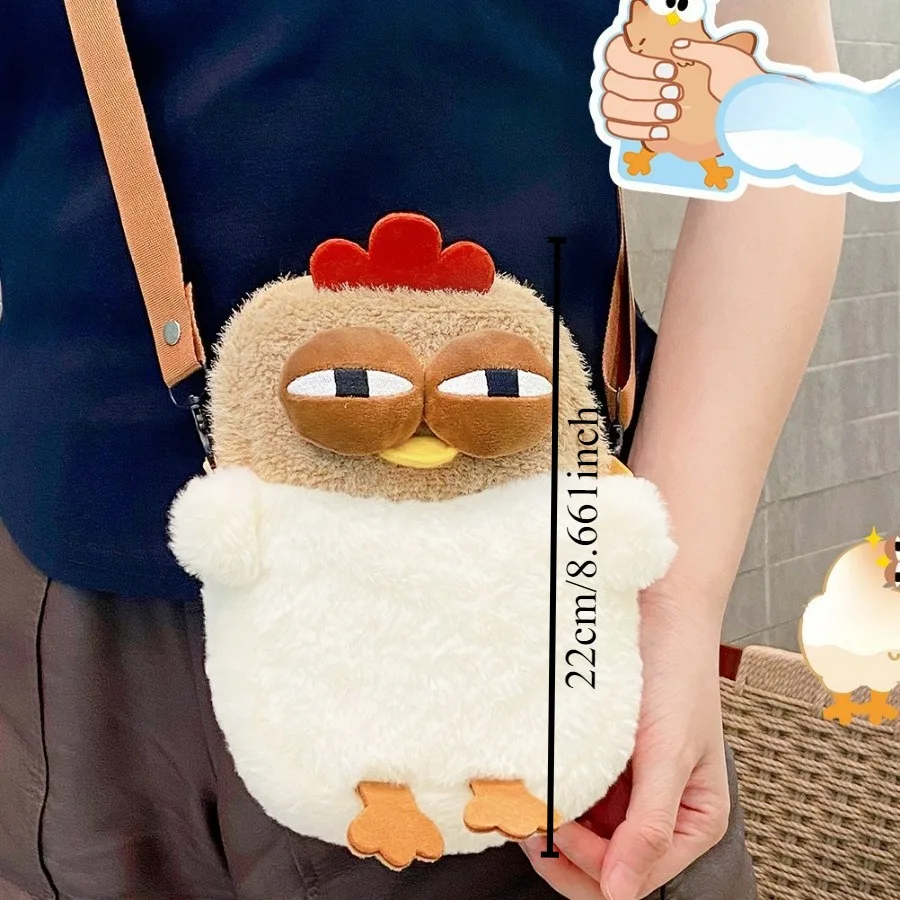 Ugly Hen Shoulder Bag Fur Chicken Plush Handbag Funny Kawaii Chicken Pendant Keychain Doll Satchel Purse for Women Birthday Gift