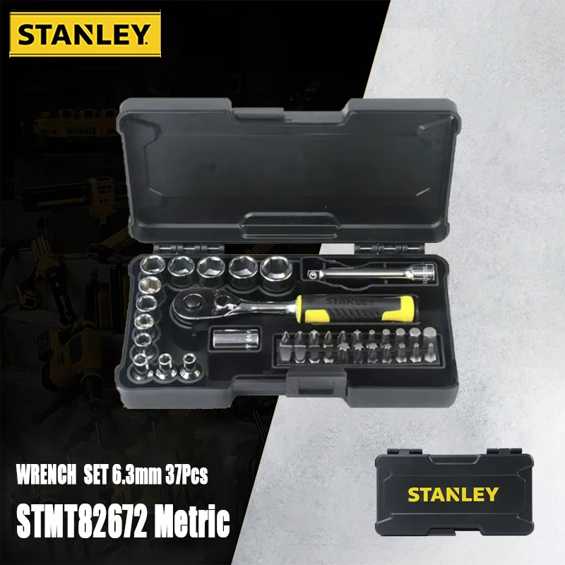 Stanley STMT82672 37Pcs 6.3mm(1/4 Inch) Professional Car Repair Wrench Set Include Ratchet Wrench Handle Sockets Extension Rod