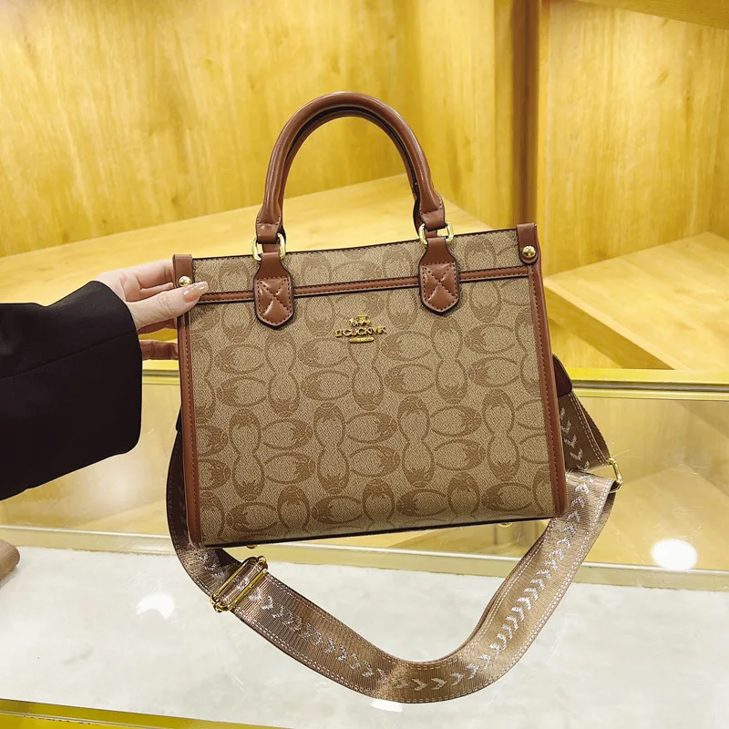 

2025 French Print Square Bag, Luxe Top Handle Purse for Women, Vintage Shoulder Tote, Minimalist Day to Night Bag, Textured