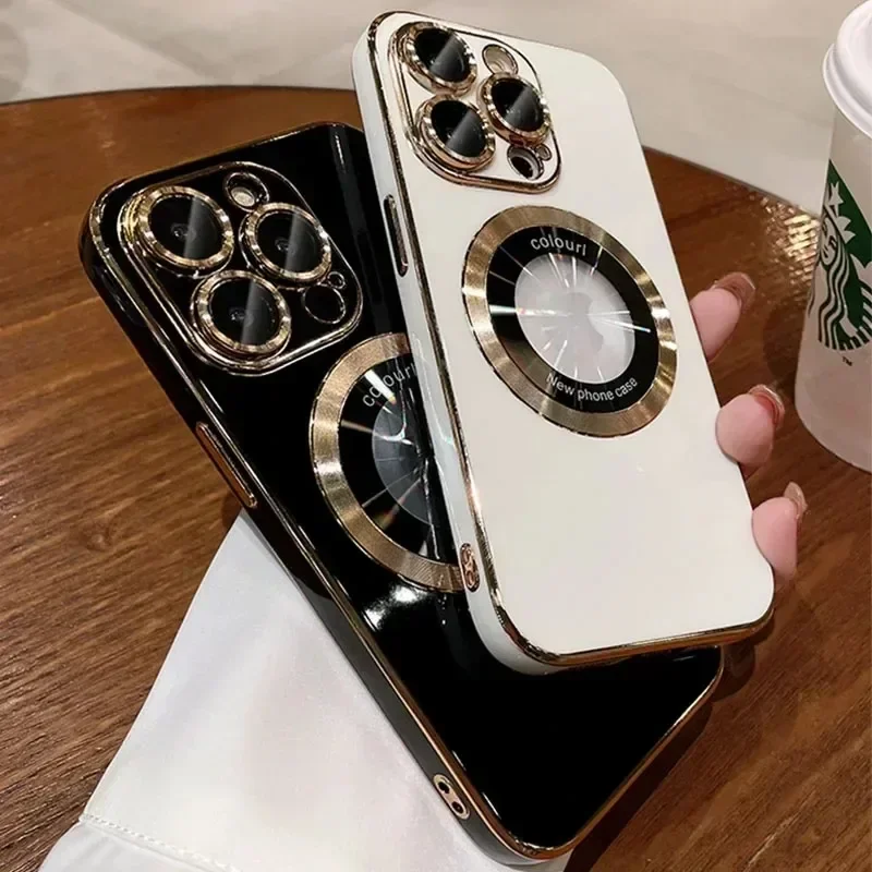 Coque transparente avec logo magnétique Magsafe, coque de protection pour objectif, transparente, adaptée pour iPhone 15, 14, 13, 12, 11 Pro Max Plus