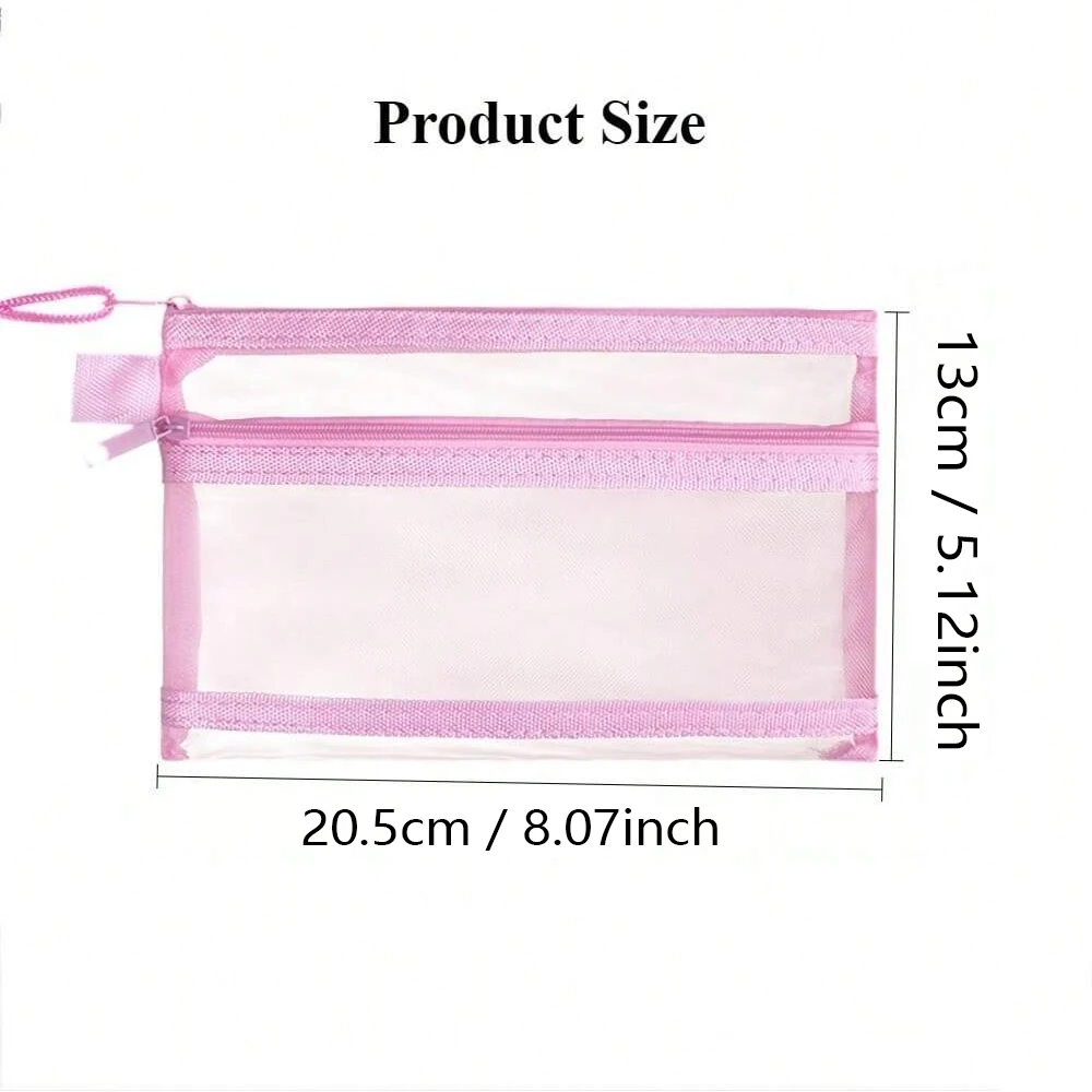 Transparent Mesh Double Layer Zipper Pencil Bag Student Stationery Pouch Office File Bag Document Storage Bag