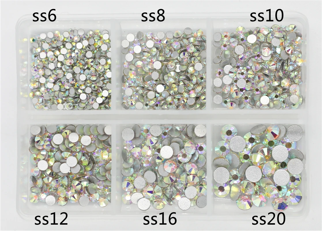 Mix Sizes 1200pcs SS6-SS20 Glass Crystal Non Hot Fix Rhinestone Flatback 3D Nail art Rhinestones Decorations For Garment