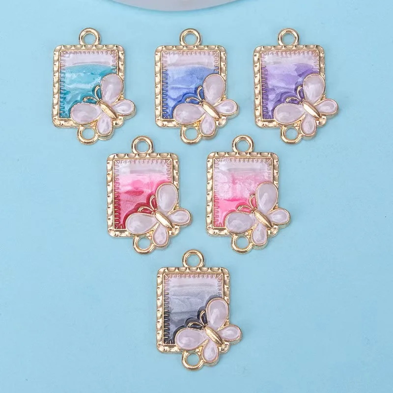 Alloy Enamel Rectangle Double Hanging Charms for DIY 50pcs/lot Necklace Bracelet Pendant Jewelry Making