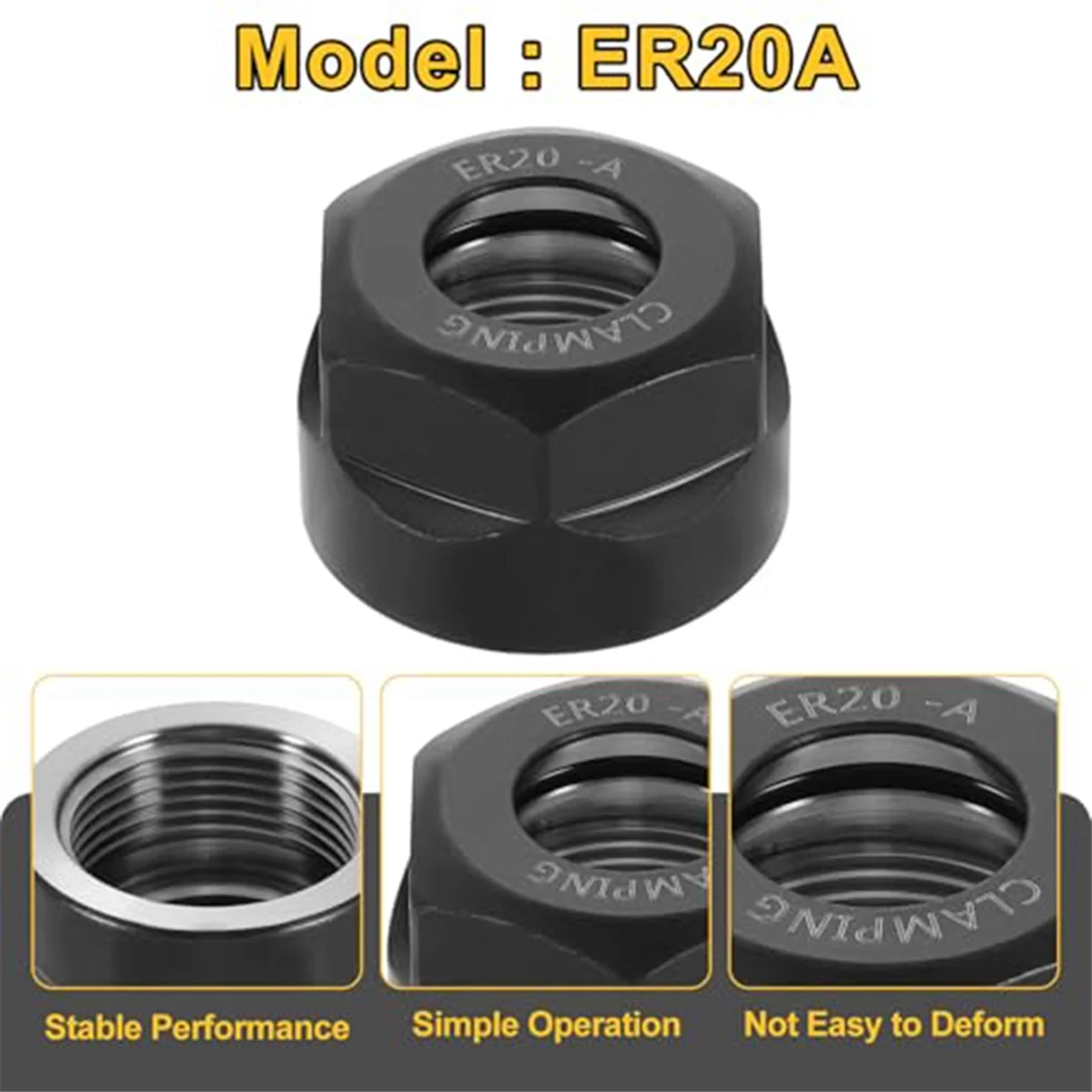 CNC 밀링 척 홀더 선반, ER20A(M25)용 BAAQ 5개 클램핑 콜릿 클램핑 너트