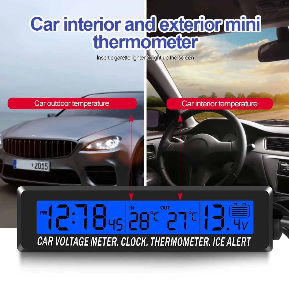 4 in 1 Clock Calendar Thermomete Car Multi-Function Color Screen Voltage With LCD Time Date In-Car Outdoor Temperature Display