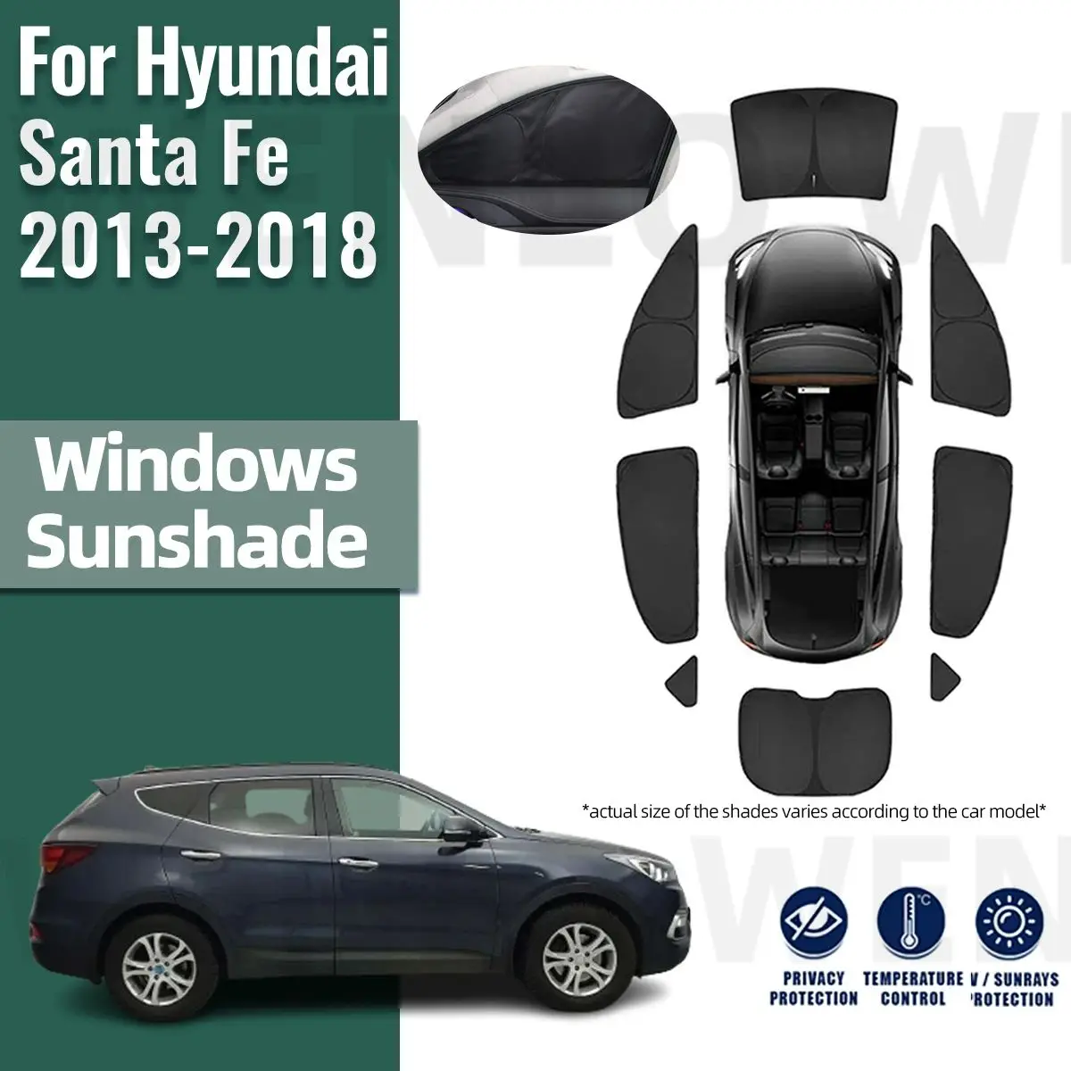 

For Hyundai Santa Fe DM 2013-2018 Full Cover Car Sunshade Shield Front Windshield Curtain Rear Side Baby Window Sun Shade