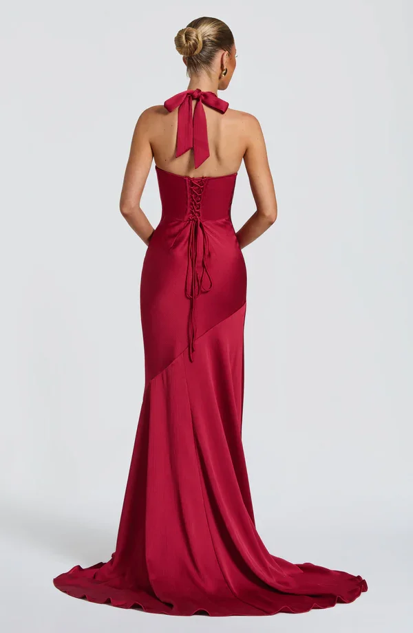 

Sexy Mermaid Satin Wedding Dress V-Neck Elegant Pleat Simple Plain Long Train Banquet Slim Prom Cocktail Long Dress