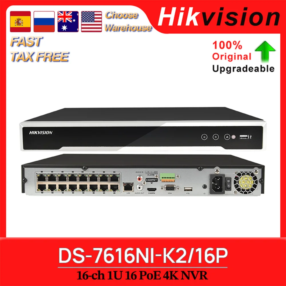 

Hikvision Original 4K Network Video Recorder DS-7616NI-K2/16P 16-ch 1U 16 PoE 8MP NVR 2 SATA Up to 10T For Security Surveillance