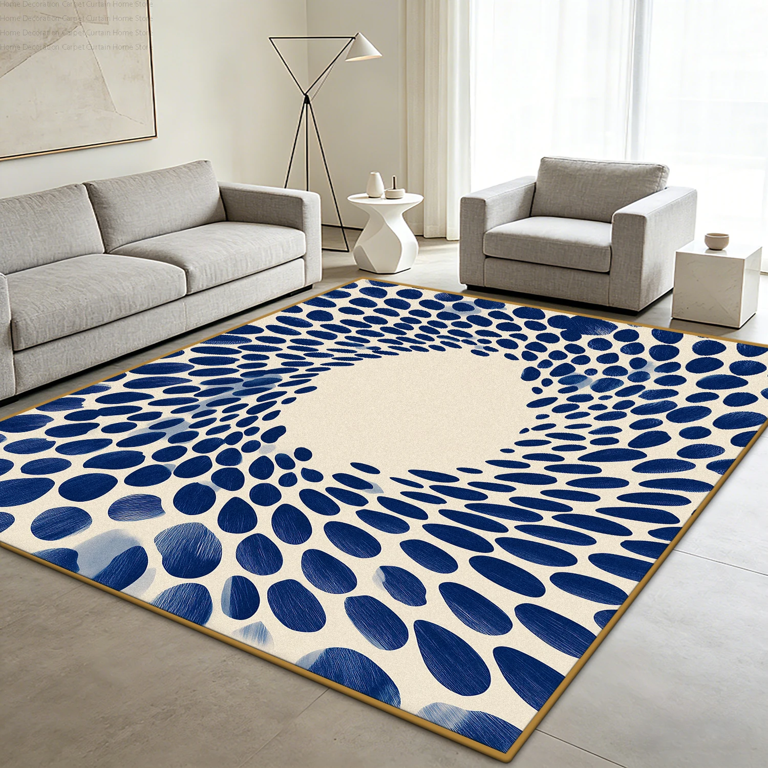 Watercolor Blue White Abstract Dot Carpet Modern Watercolor Living Room Large Area Rugs Soft Non-slip Washable Bedroom Floor Mat