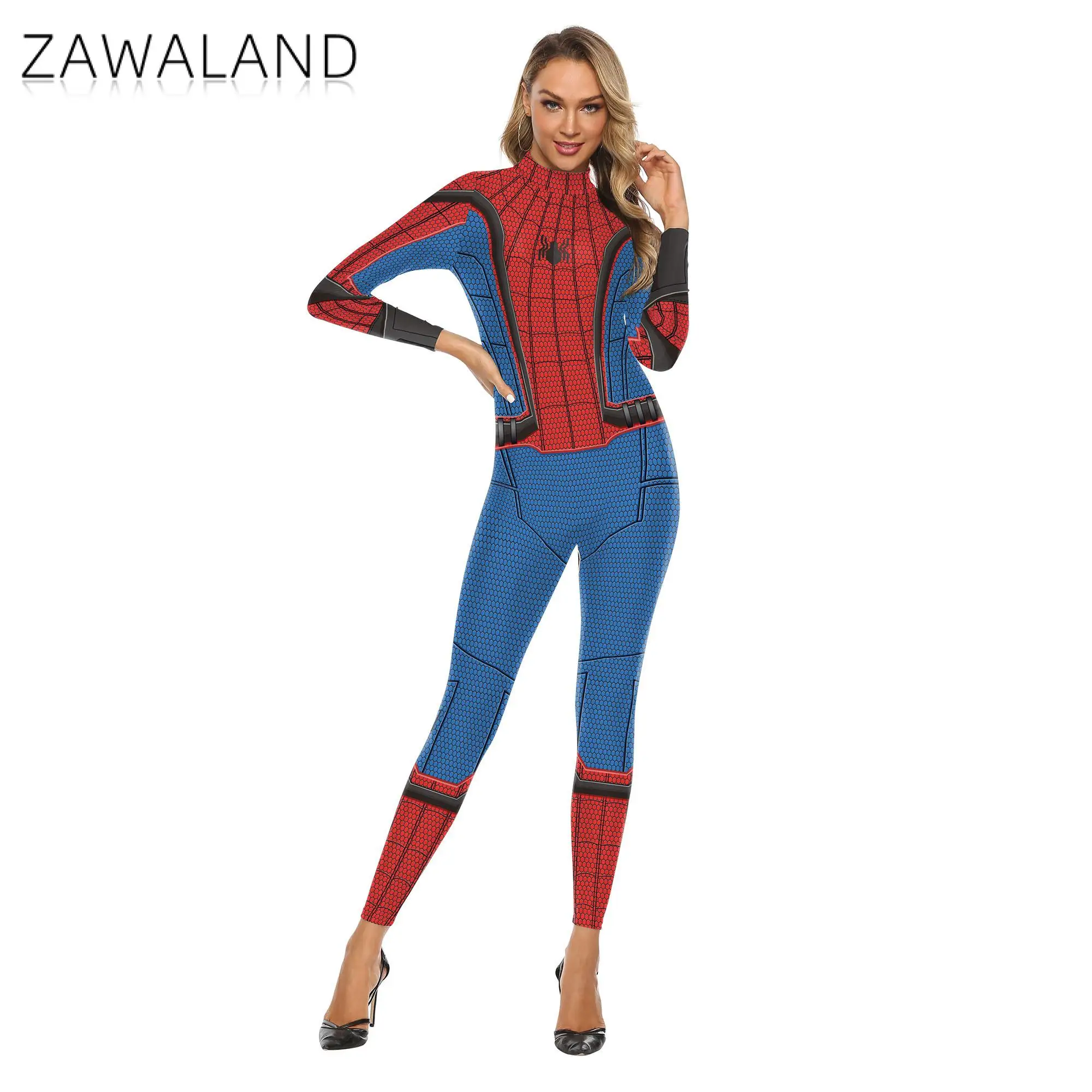 Zaw aland Zentai Cosplay Kostüm Halloween Fasion Festival Druck Catsuit Body suits Frauen elastische Langarm Overalls