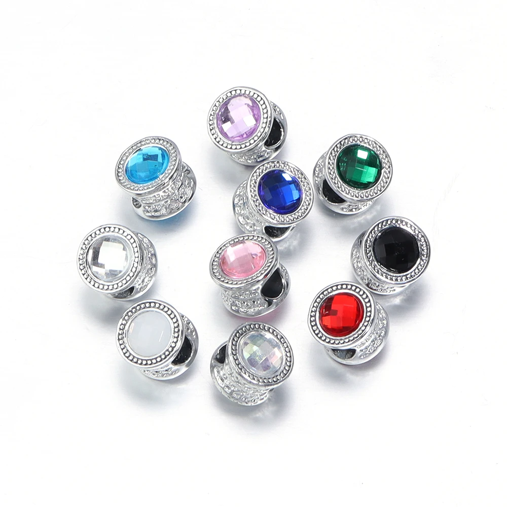10 Stück Bunte Strass-Perlen mit Großloch, Gold-Silber Vintage-Legierung, Tschechische Kristallperlen für DIY-Armbänder und Schmuckherstellung – Detail 4