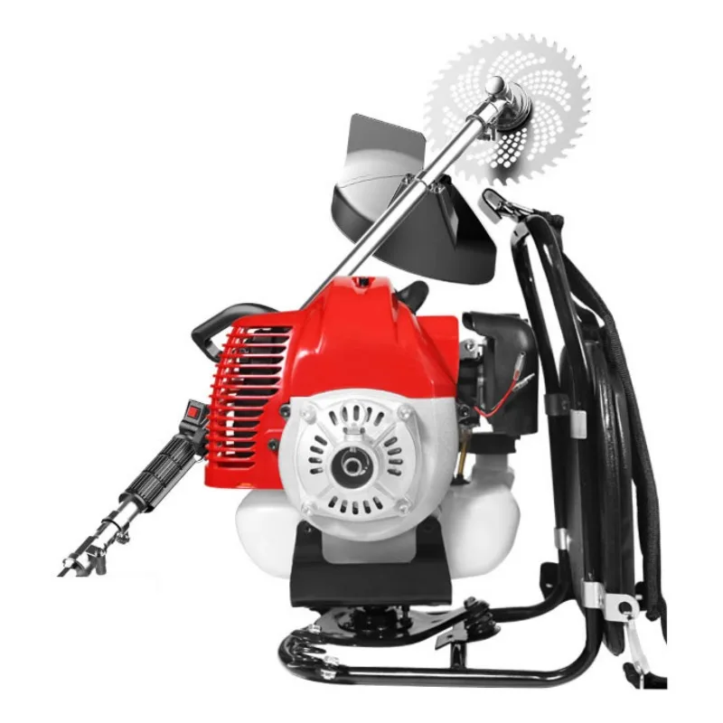 Hand push brush cutter with two aluminium wheels, multifunctional 2 & 4 stroke garden tools