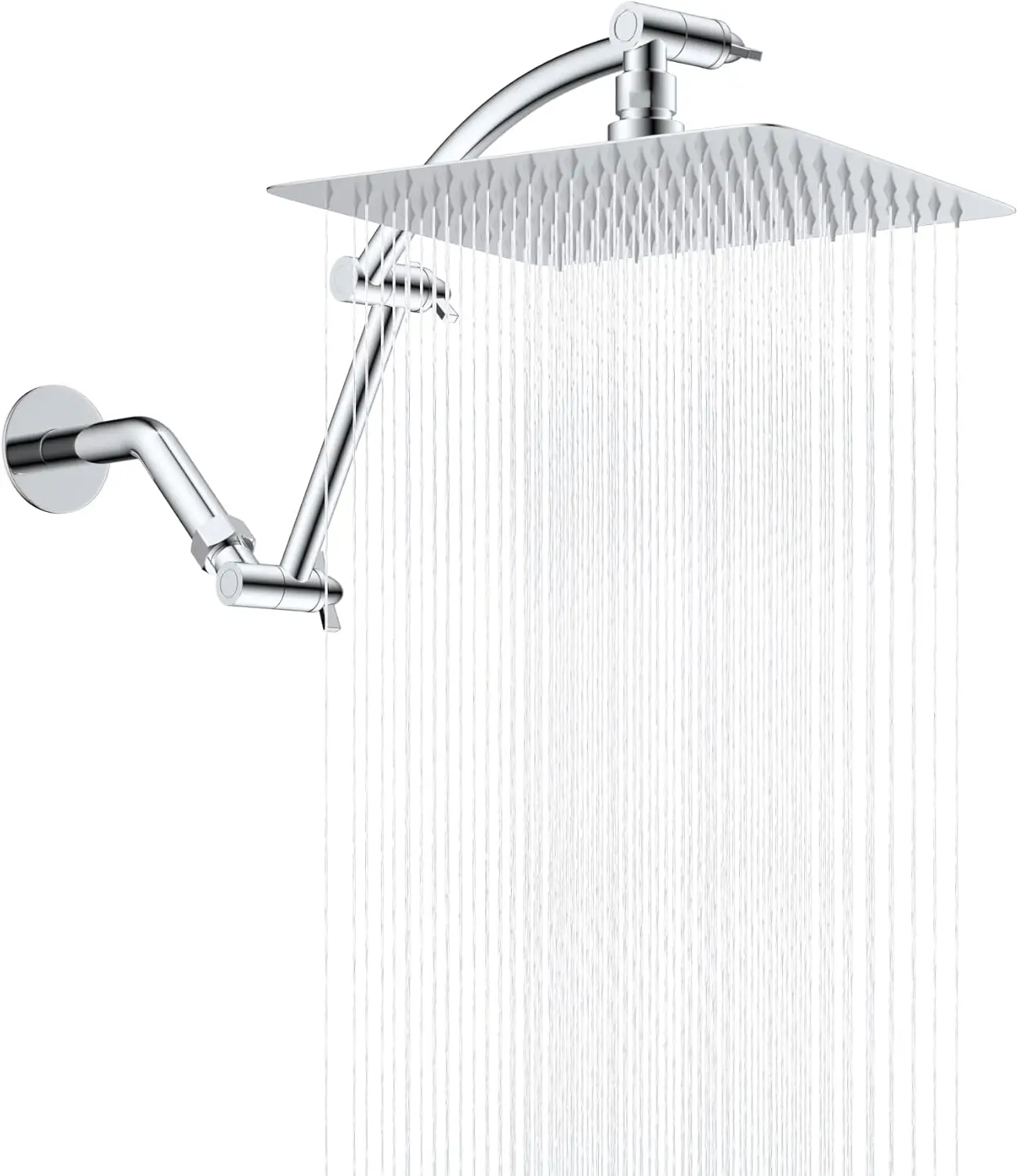 

10'' High Pressure Rain Shower Head with 16" Extension Arm, Solid Brass Adjustable Chrome Fixed Showerheads