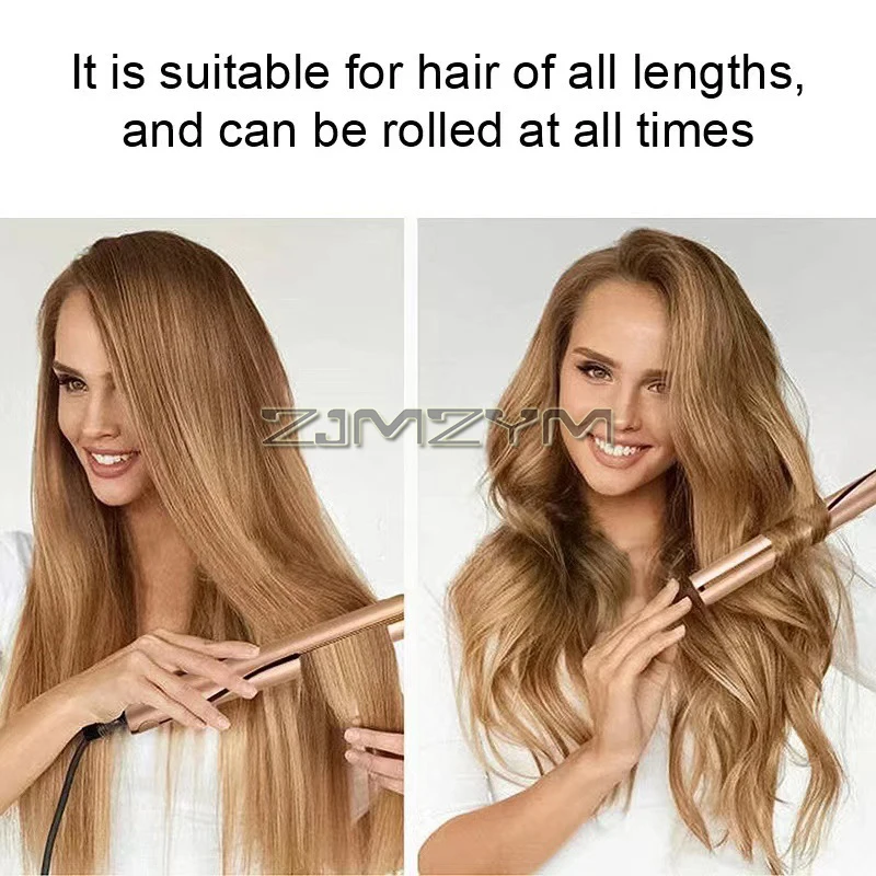 Plancha y rizador de pelo de hierro plano de titanio 2 en 1, plancha plana de cerámica de calentamiento rápido