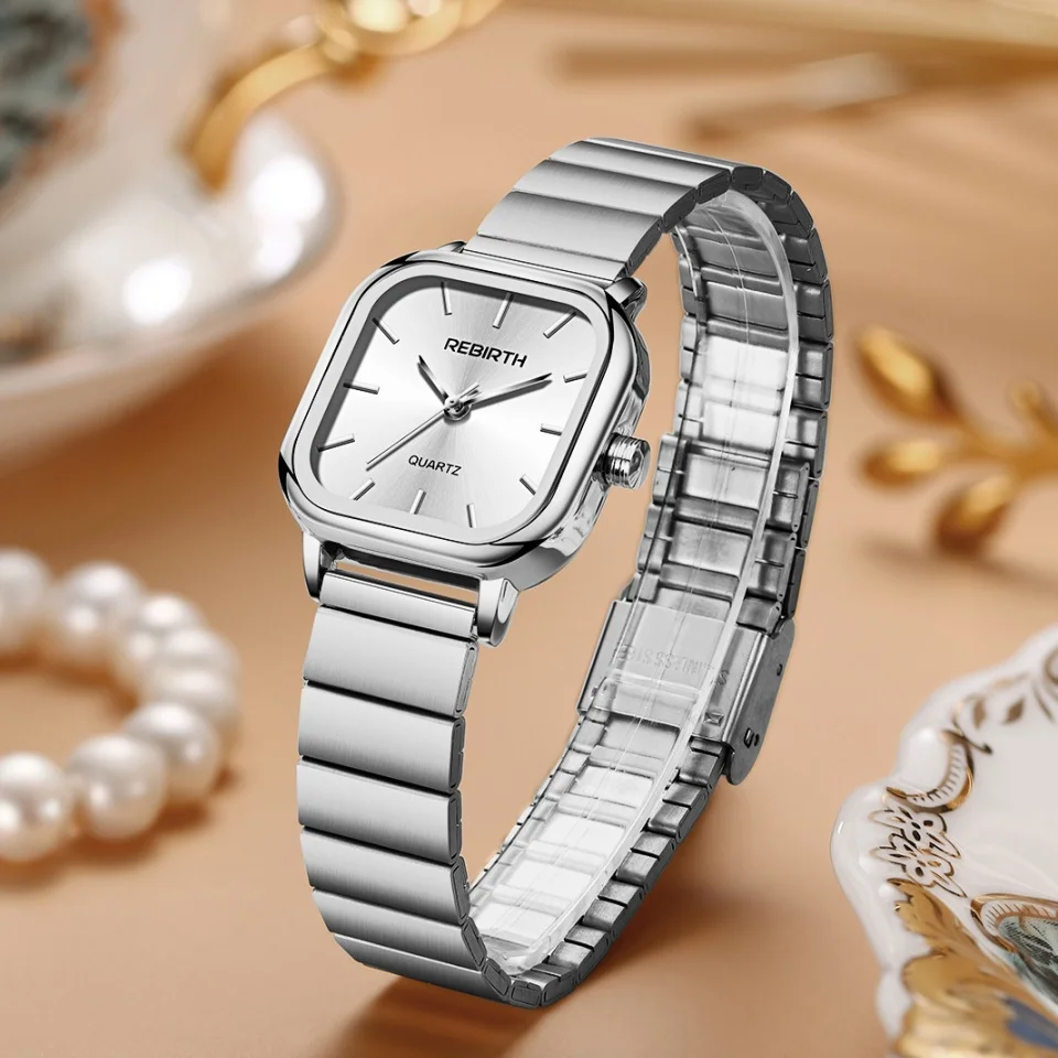 REBIRTH 2045S  fashion Square watches ladies Steel strap advanced ins niche design Women quartz watch ساعات يد نسائ