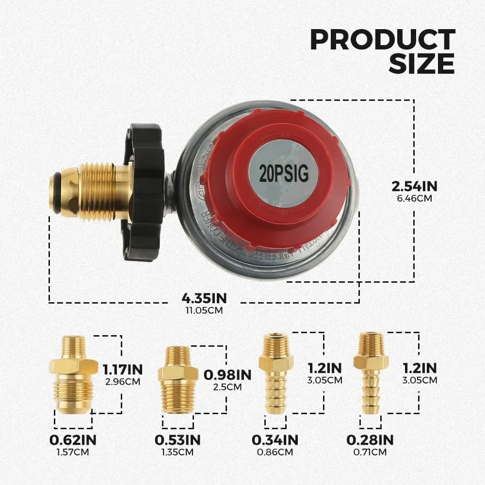 0-20PSI POL High Pressure Adjustable Propane Regulator Valve Kit LP Tank 5/16